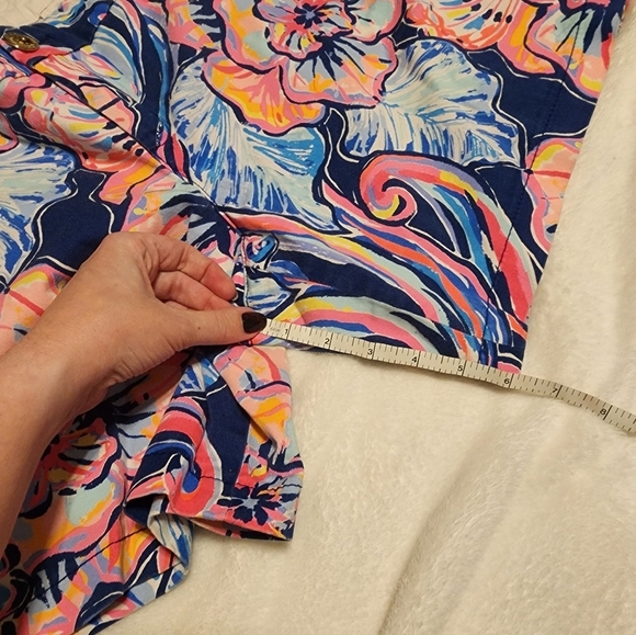 Lilly Pulitzer Jayne Stretch Floral Print Shorts Navy Pink Orange Size 14 - Picture 11 of 12